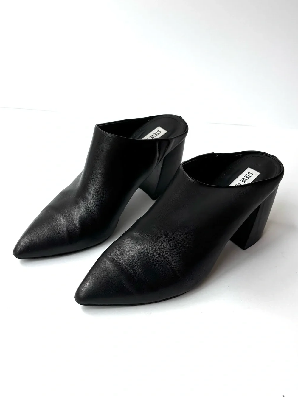 Steve Madden Black Pointed-Toe Leather Mule Heels size 8.5 - Picture 1 of 6